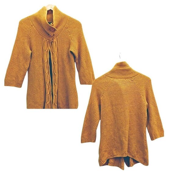 NY COLLECTION Chunky Cape Cardigan Mustard Yellow Wool Blend Size M - Picture 1 of 6